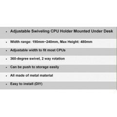 Adjustable Swiveling CPU Holder Mounted Under Desk 